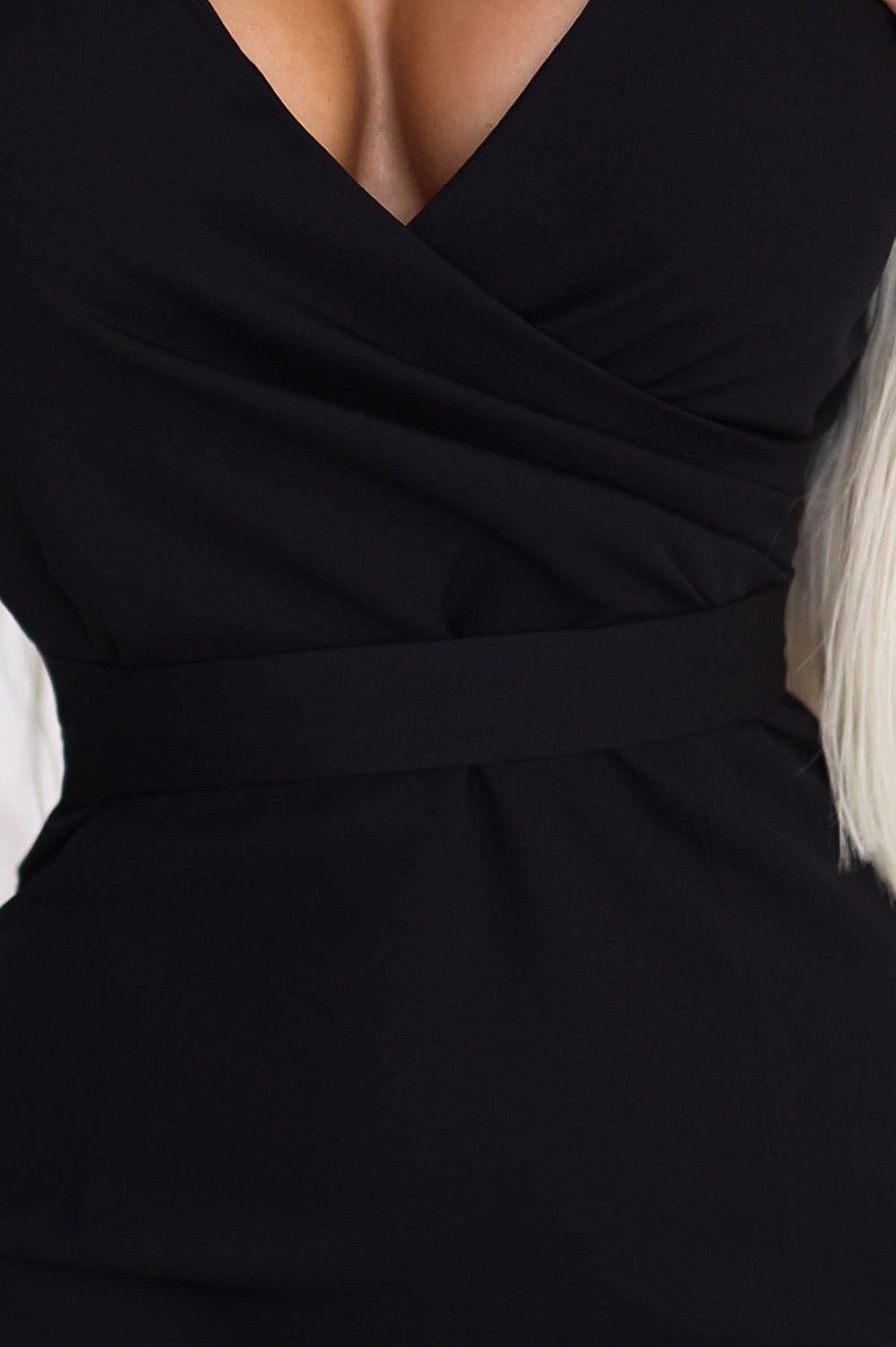479-9 NINA elegant dress with envelope neckline; sleeve and belt - black