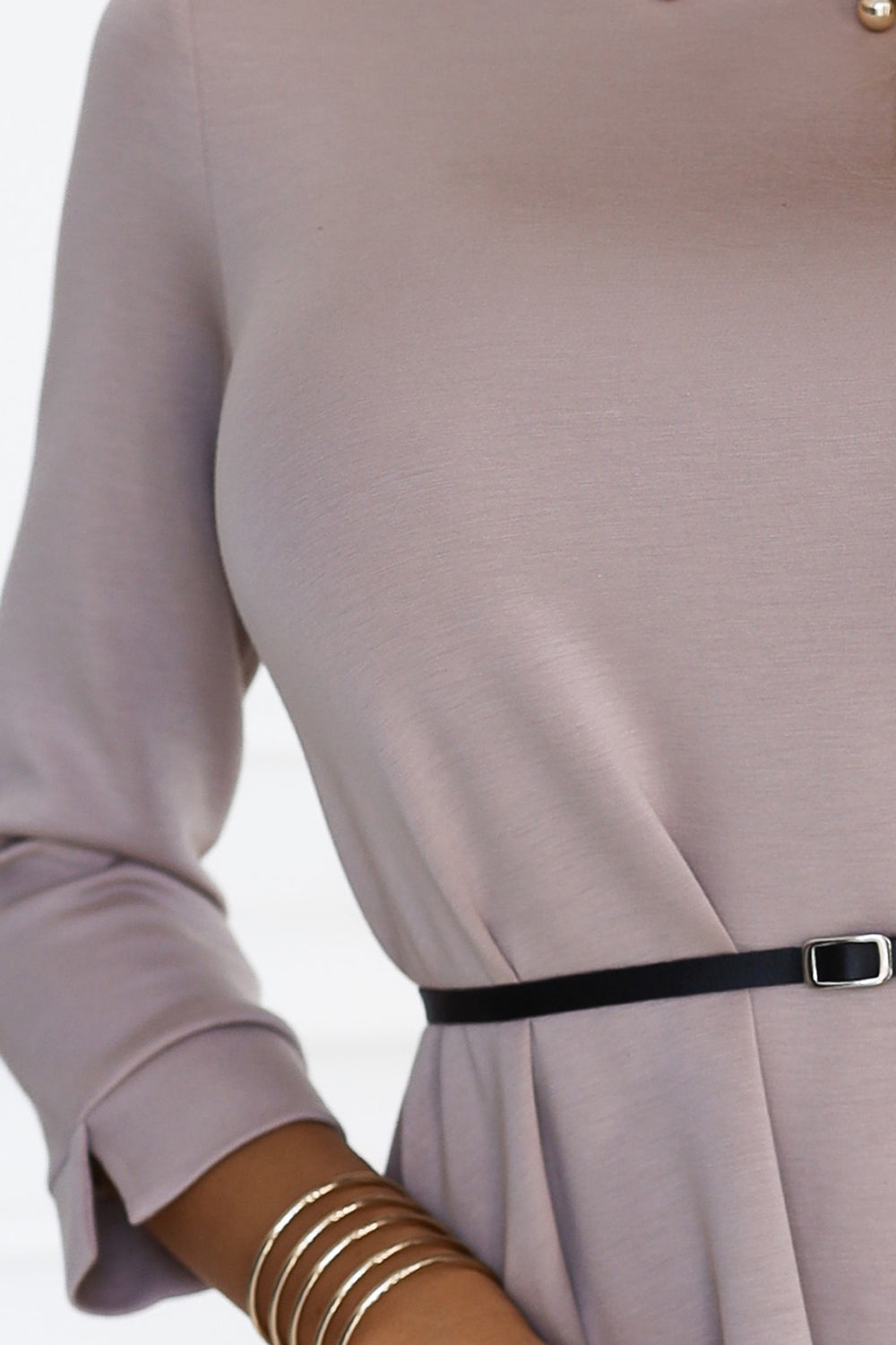 579-1 Classic trapeze dress with black belt - beige